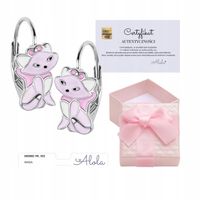 Kolczyki Srebrne Kotki Koty różowe Dla Dziewczynki Dzieci Angielski Prezent