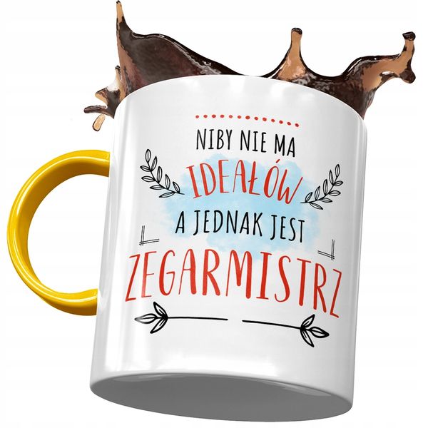 Kubek Żółty Dla Zegarmistrza Niby Nie Ma Ideałów Z Nadrukiem Ze Zdjęciem zdjęcie 1