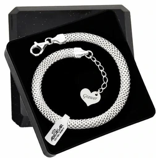 SREBRNA BRANSOLETKA DAMSKA TUBA AŻUROWA Z SERCEM NA RĘKĘ + GRAWER zdjęcie 1