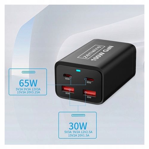Ładowarka Sieciowa Zasilacz 100W Kostka GaN 3 Kabel AC 2x USB-C 65W 2x USB na Arena.pl
