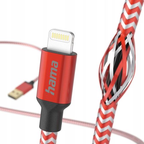 Kabel HAMA Ładujący/data Reflected USB typ A - Lightning 1.5m Czerwony na Arena.pl