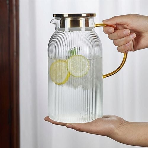 DZBANEK SZKLANY NA WODĘ LEMONIADĘ 1,5L KARAFKA Z POKRYWKĄ SITKO FILTRUJĄCE na Arena.pl