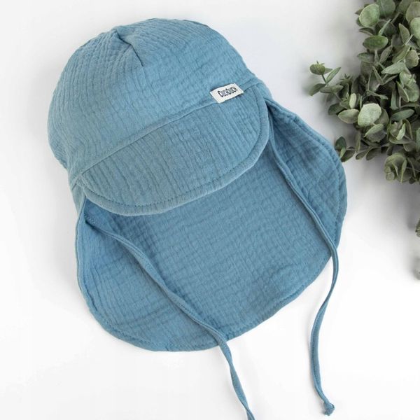 CZAPKA MUŚLINOWA Z OKAPEM czapeczka dziecięca z daszkiem na słońce 44-46 zdjęcie 2