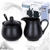 Zestaw CUKIERNICZKA MLECZNIK ŁYŻECZKA pojemnik na cukier mleko czarna