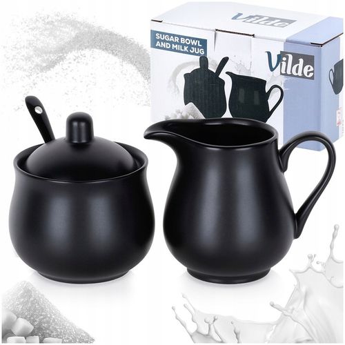 Zestaw CUKIERNICZKA MLECZNIK ŁYŻECZKA pojemnik na cukier mleko czarna na Arena.pl