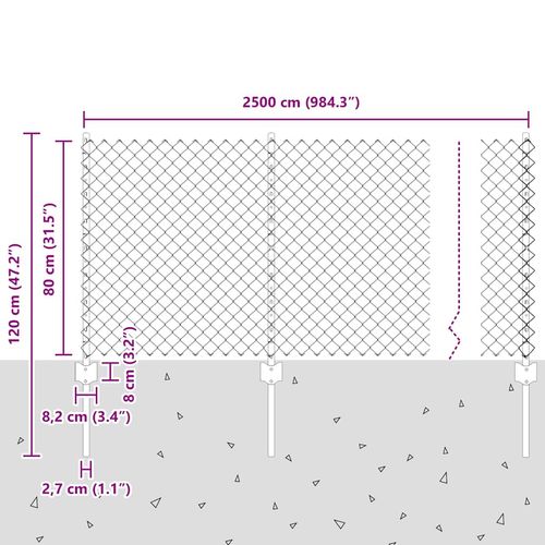Ogrodzenie z słupkami Srebrny 0.8 x 25 m Stal na Arena.pl