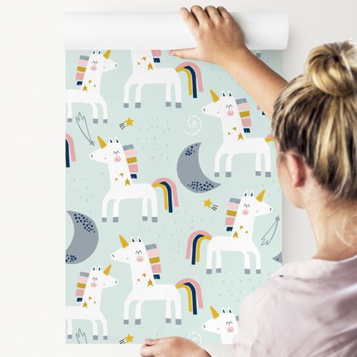 Tapeta Dla Dzieci - Jednorożce i Księżyce - Styl Skandynawski na Arena.pl