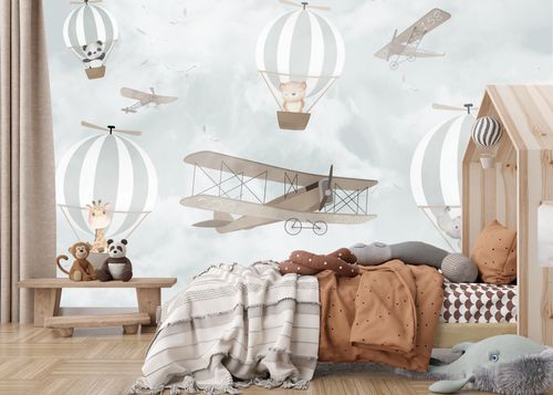 Fototapeta Dla Dzieci ZWIERZĘTA Balony Samolot Vintage 135cm x 90cm na Arena.pl