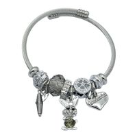 Bransoletka charms modułowa sztywna regulowana kolor srebrny Zajączek 10