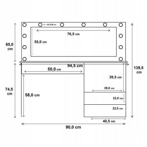 TOALETKA KOSMETYCZNA 90cm BIAŁA Z LUSTREM I OŚWIETLENIEM LED STORMY na Arena.pl