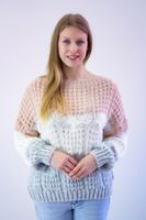 Sweter z Bufiastymi Rękawami w Warkocze Pudrowo-Kremowo-Popielaty UNI