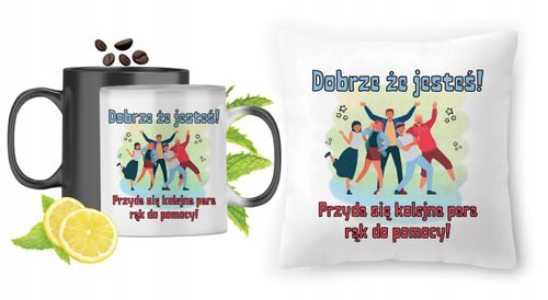 Powitanie W Pracy Zestaw Kubek Magiczny + Poduszka Z Nadrukiem Ze Zdjęciem na Arena.pl