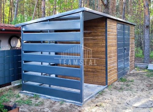 Schowek - Domek ogrodowy 4x2m + Wiata 1,5m - Drzwi Dach Spad w tył  TS639 na Arena.pl