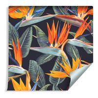 Tapeta Barwne Tropikalne Liście Egzotyczne Kwiaty do Salonu