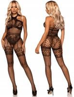 BIELIZNA EROTYCZNA DAMSKA CZARNE SEKSOWNE KORONKOWE BODY POŃCZOCHY KOMPLET