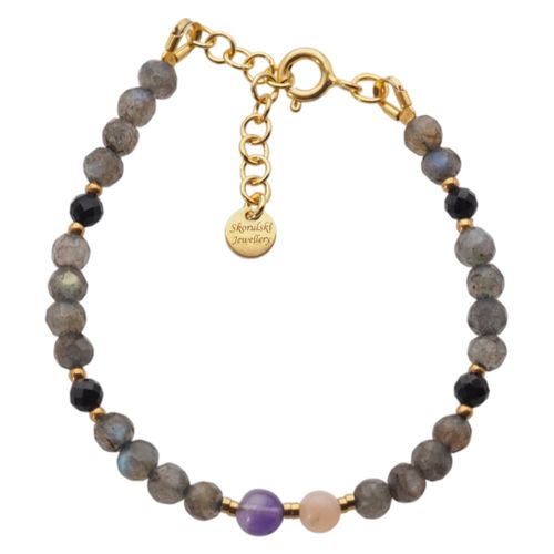 Bransoletka mix - Turmalin, ametyst, kwarc różowy, labradoryt i srebro złocone na Arena.pl