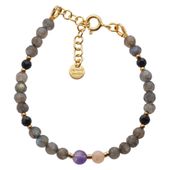 Bransoletka mix - Turmalin, ametyst, kwarc różowy, labradoryt i srebro złocone