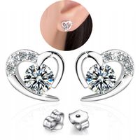 KOLCZYKI WKRĘTKI Serca z Cyrkoniami Sztyfty Srebrny Cyrkonie Damskie