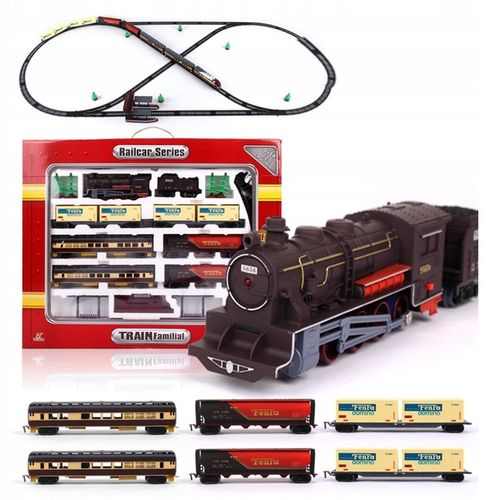 WIELKA KOLEJKA POCIĄG TORY 10 metrów LOKOMOTYWA LED 7 wagonów DRZEWKA PERON na Arena.pl