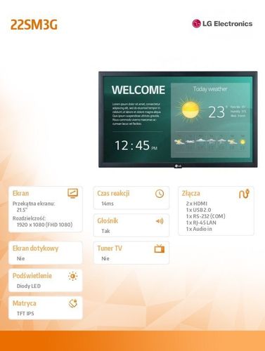 Monitor wielkoformatowy 22SM3G 250cd/m2 16/7 na Arena.pl