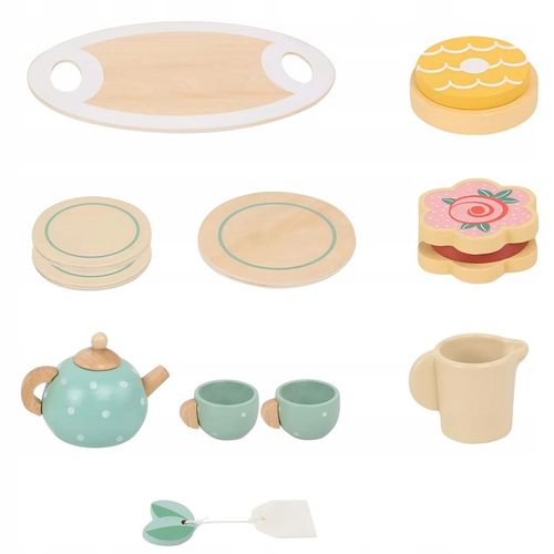 ZESTAW DO HERBATY KAWY DLA DZIECI DREWNIANY SERWIS KAWOWY DO ZABAWY PREZENT na Arena.pl