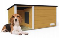 Drewniania ocieplana buda dla psa rozmiar L z przedsionkiem sztyw + kurtyna