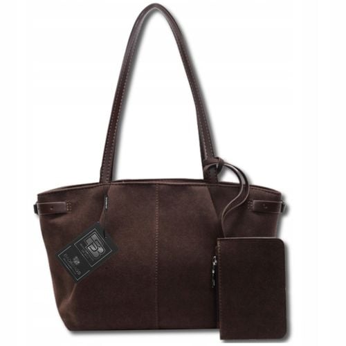 Torebka Shopper Damska Zamszowa A4 Na Ramię Brązowa Torba Elegancka Pojemna na Arena.pl