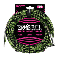Kabel instrumentalny gitarowy mono JACK 3m Ernie Ball P06077 czarno-zielony