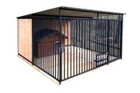 Kojec dla Psów 3x3m drewniana podłoga ściany uchwyt na miski TS671