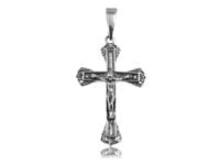 Elegancki oksydowany srebrny wisior duży dwustronny krzyż na gruby łańcuch z wizerunkiem Chrystusa srebro 925 PT_K198