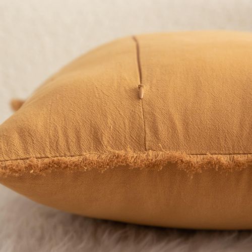 Zestaw 4 Poszewek Bawełnianych Boho z Frędzlami 60x60 cm Pomarańcz Brąz na Arena.pl