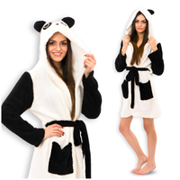 CIEPŁY GRUBY SZLAFROK DAMSKI MĘSKI PANDA KAPTUREM DŁUGI BIAŁY CZARNY S