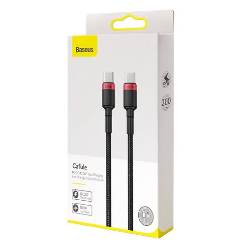 kabel usb-c do usb-c baseus cafule, qc 3.0, pd 2.0, 100w, 5a, 2m (czerwono na Arena.pl