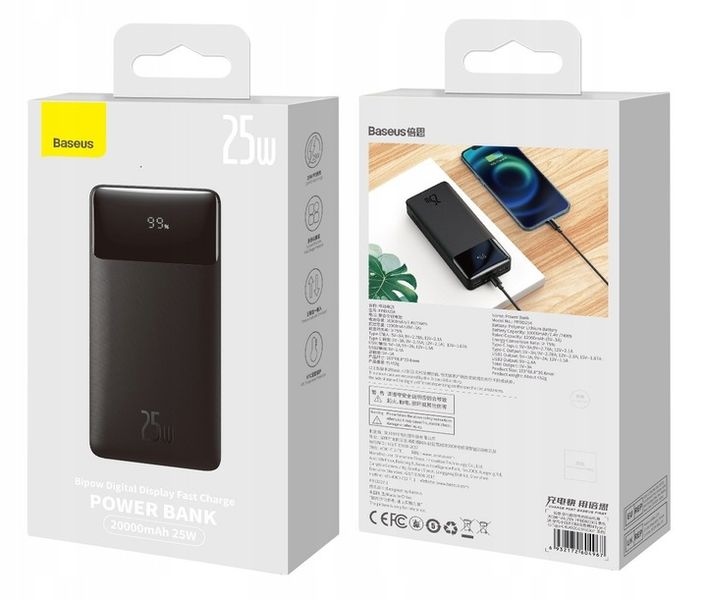 SZYBKI POWERBANK BASEUS 20000MAH 25W PD 3x USB USB-C 3A QC 3.0 UNIWERSALNY zdjęcie 14