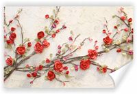 Fototapeta PREMIUM STRUKTURA ZMYWALANA NA WYMIAR gałązka czerwonych kwiatów