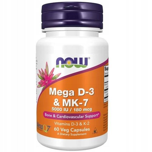 Now Foods Witamina D3 4000 IU & K2 MK-7 180 µg 60 kaps Mózg Serce Kości na Arena.pl