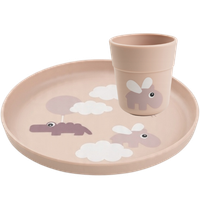 Różowy Zestaw Talerzyka Plastikowego Z Kubkiem Gratis