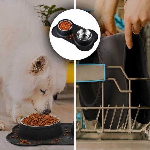 PODWÓJNA MISKA DLA PSA KOTA ANTYPOŚLIZGOWA + PODKŁADKA POD MISKI 2x450 ml na Arena.pl