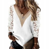 Elegancka bluzka damska modna stylowa biała z koronką i kwiatowymi wzorami