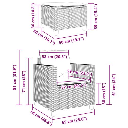3-cz. zestaw mebli bistro z poduszkami, brązowy, polirattan na Arena.pl