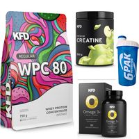KFD ZESTAW Białko WPC 750 g + Kreatyna 500 g + Omega 3 + SHAKER