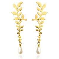 kolczyki ze stali szlachetnej pozłacane 14k złotem, wiszące z perłą kst3449