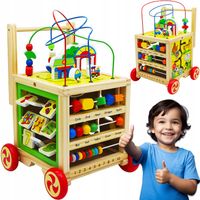 DREWNIANY JEŹDZIK PCHACZ CHODZIK EDUKACYJNY INTERAKTYWNY KOSTKA