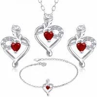 KOMPLET SREBRNEJ BIŻUTERII DAMSKIEJ RÓŻA SERCE 925