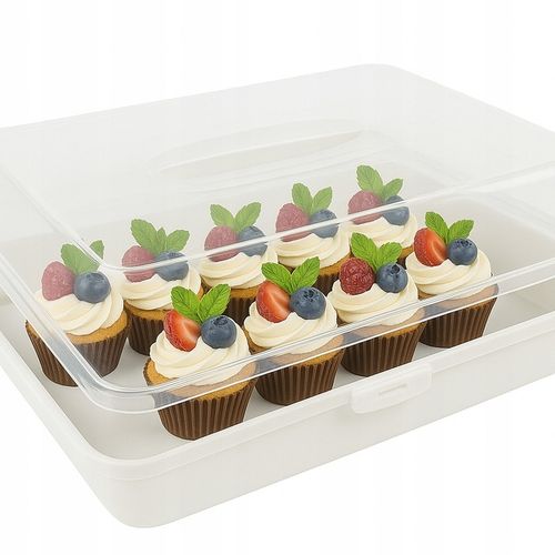 POJEMNIK NA CIASTO DUŻY BOX Z POKRYWĄ NA ŻYWNOŚĆ UCHWYT TRANSPORTER na Arena.pl