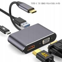 Hub rozdzielacz stacja dokująca 4w1 USB A USB-C VGA HDMI 87W 4K 30Hz
