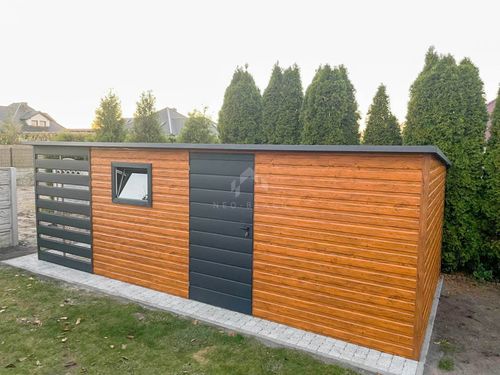 Schowek Domek ogrodowy 5x3,5m + wiata 1,5m drzwi okno Dach spad w tył NB390 na Arena.pl