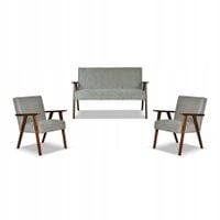 Zestaw mebli PRL retro SOLER sofa fotele Family Meble c. szary welur Angel
