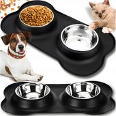 PODWÓJNA MISKA DLA PSA KOTA ANTYPOŚLIZGOWA + PODKŁADKA POD MISKI 2x450 ml