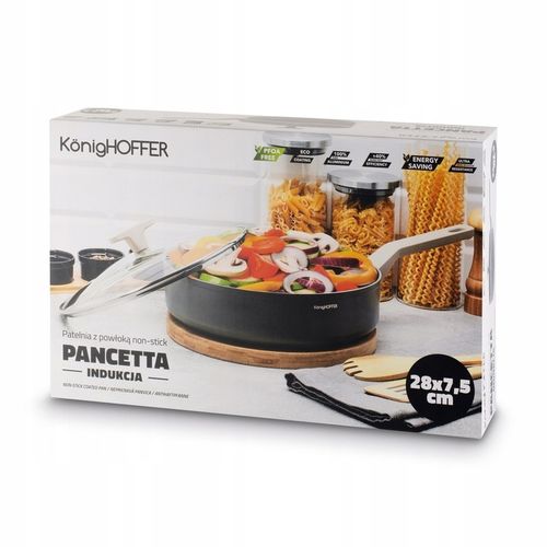 Patelnia na indukcję PATELNIA GŁĘBOKA NON-STICK Z POKRYWKĄ 28cm Pancetta na Arena.pl